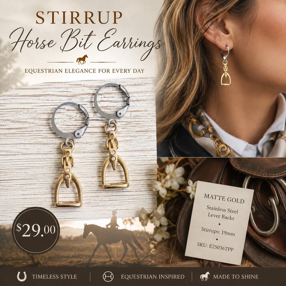 Equestrian Stirrup Horse Bit Earrings — Matte Gold Stainless Steel